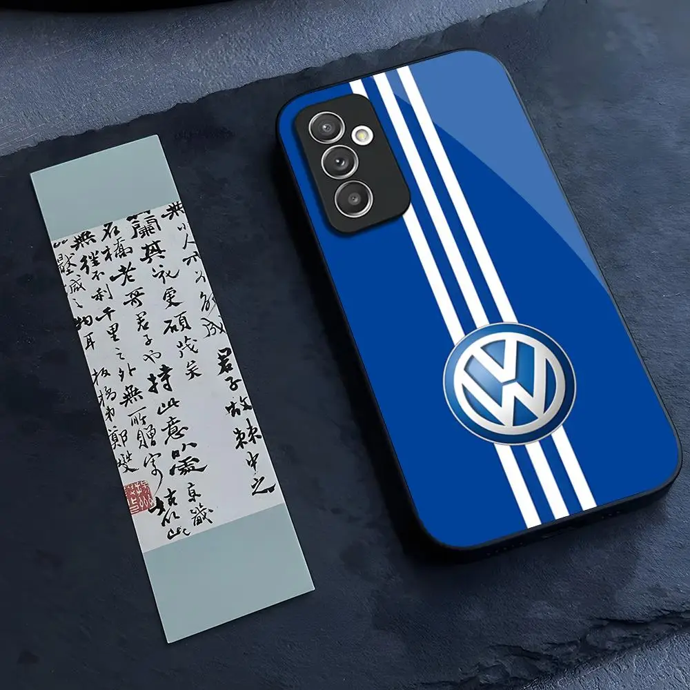 V-VolkswagenESS Car LOGO Phone Case Glass for Samsung Galaxy S24 S23 S21 S22 S20 Ultra Fe Plus A34 A54 A24 A52 A53 M54 Cover