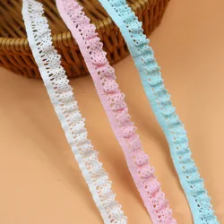 3yards 1CM Wide Pink Ivory Ruffled Stretch Lace Fabric Cotton Elastic Lace Trim Bridal Dress Lace Costume Design Decoration