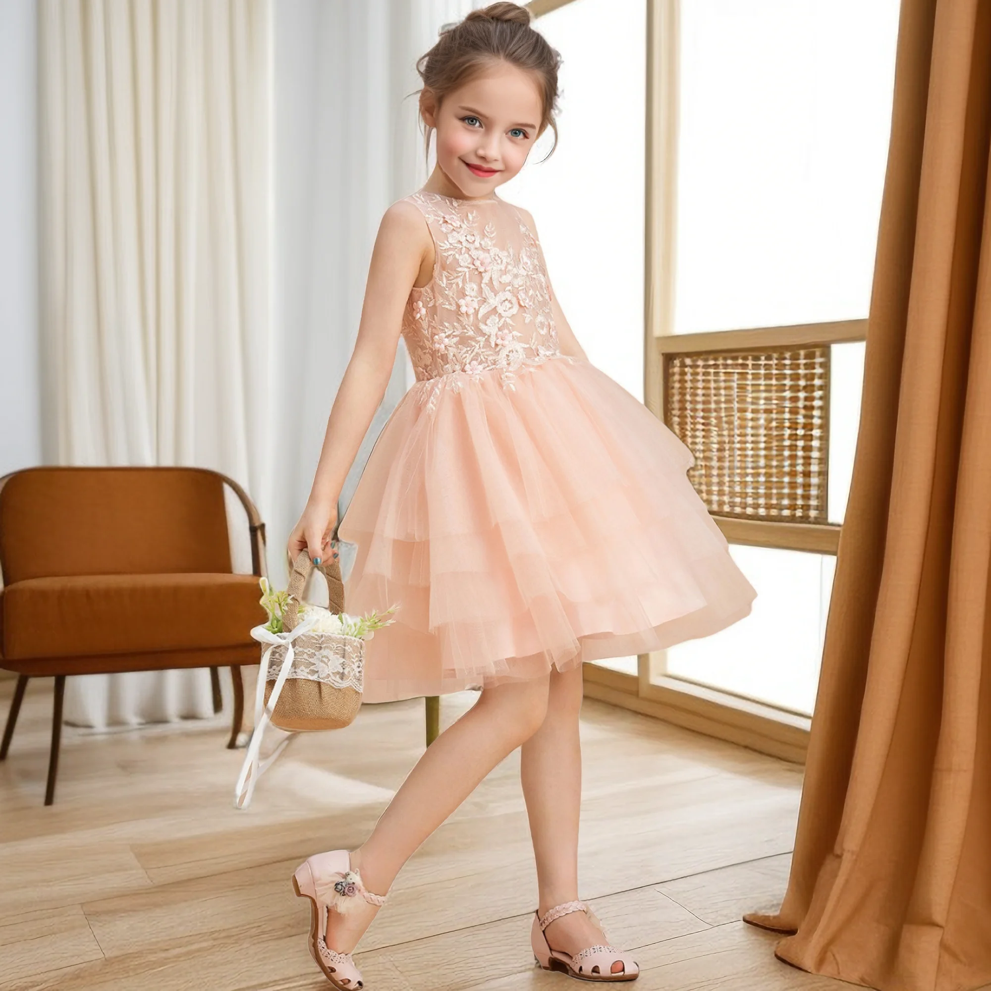 

Lace & Tulle Princess Flower Girl Dress For Children Banquet Wedding Birthday Evening Party Show Ball-Gown Prom Night Event