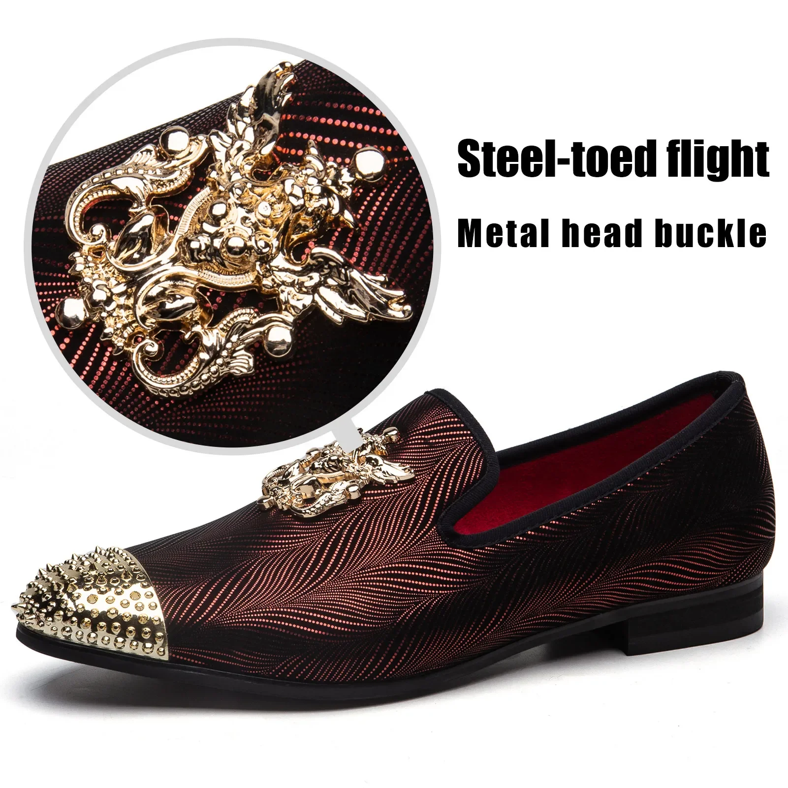 

Men Loafers Slip-On Gold Emblem Rhinestone Cap Toe Formal Dress Shoes for Men Wedding Party Business Footwear Big Size 38-48