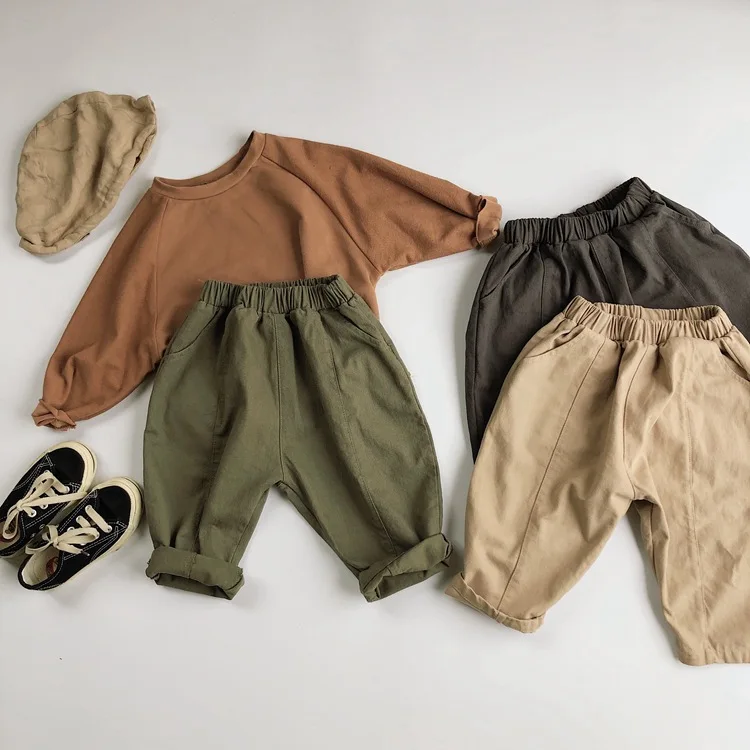 Baby Boy Pants 2024 South Korean Children Pants Boys Spring and Autumn New Children Line Casual Radish Pants Twill Woven Pant