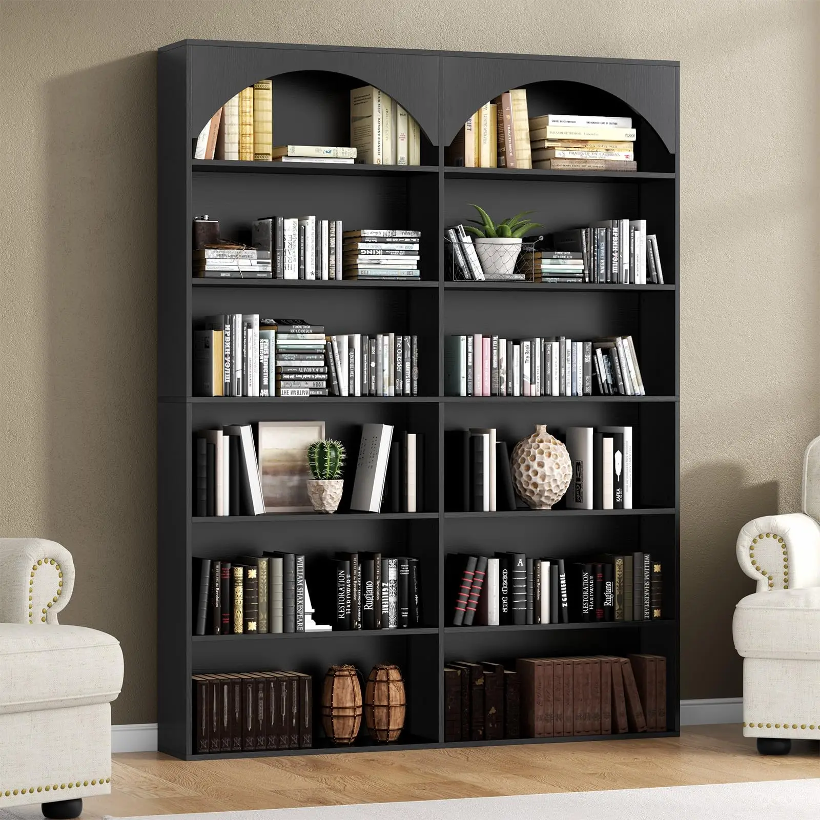 70.8’’ Tall Bookshelf and Bookcase, 7-Tier Double Wide Bookcase ern Large Open Display Shelves with Curved for Home