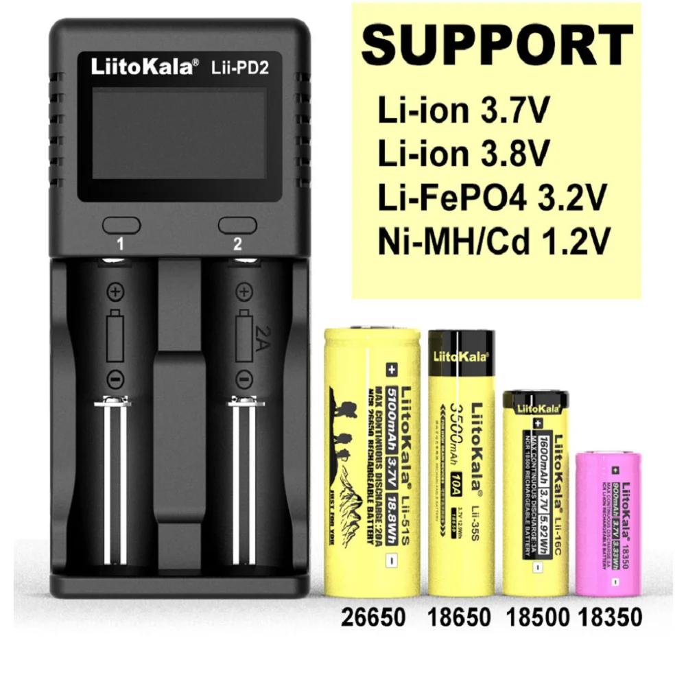 Ładowarka Liitokala Lii-PD2 Lii-PD4 18650, wielofunkcyjna ładowarka 3,7 V 26650 18350 16340 18500 14500 1,2 V NI-MH AA AAA LCD