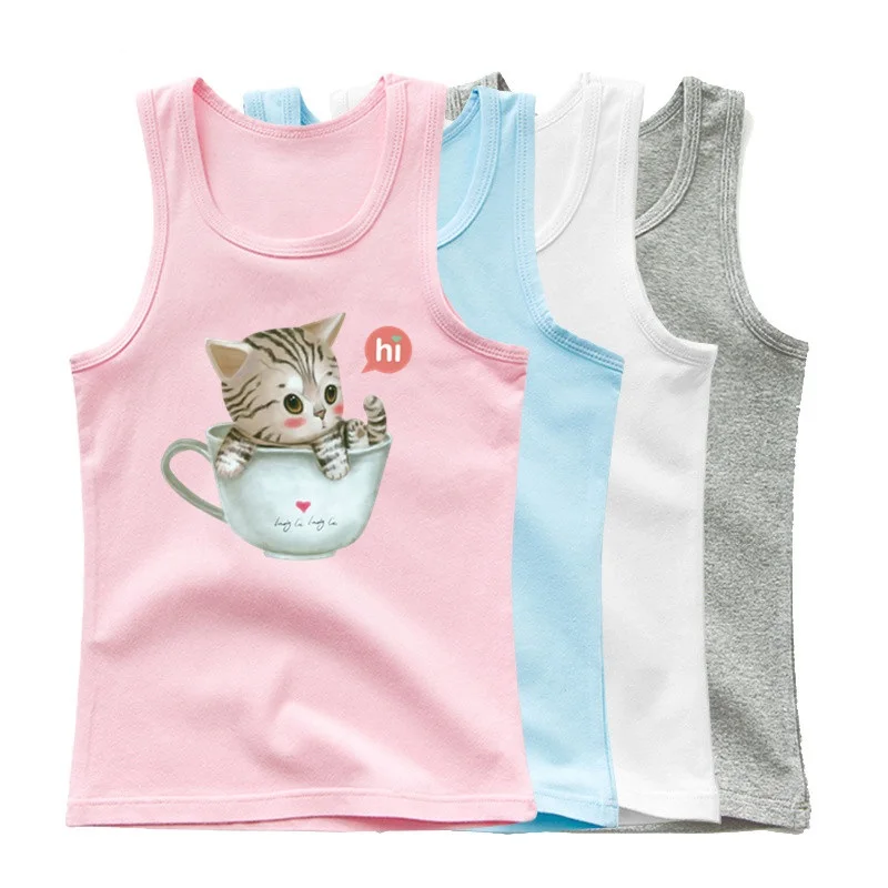 3-14years Girls Flower Unicorn Sleeveless T-shirt Kids Cartoon Singlet Children Cotton Tank Tops Summer Cute Undershirt