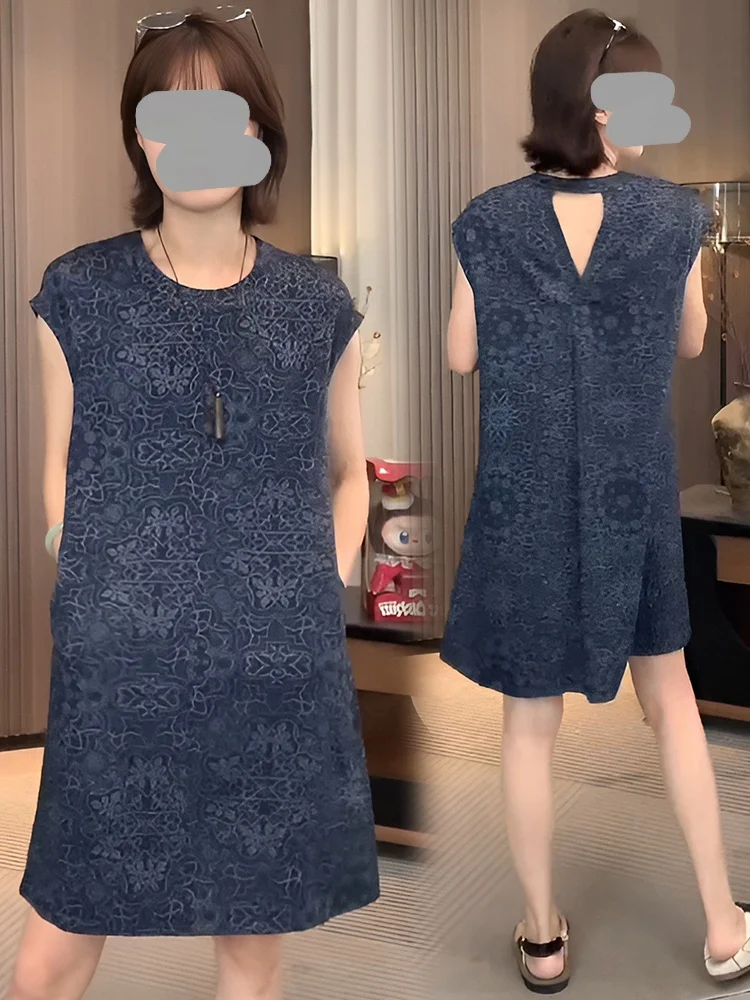 

Retro Print round Ne Svel Dr Women Summer New Sle Beach Vaion High Waist A-Line Skirt Casual Loose Fit Dr