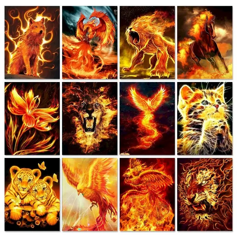 DIY Digital Oil Painting Kill Time Flame Animals Handpainted Art Wall Living Room Decor Nursery Home Decor Special Gift