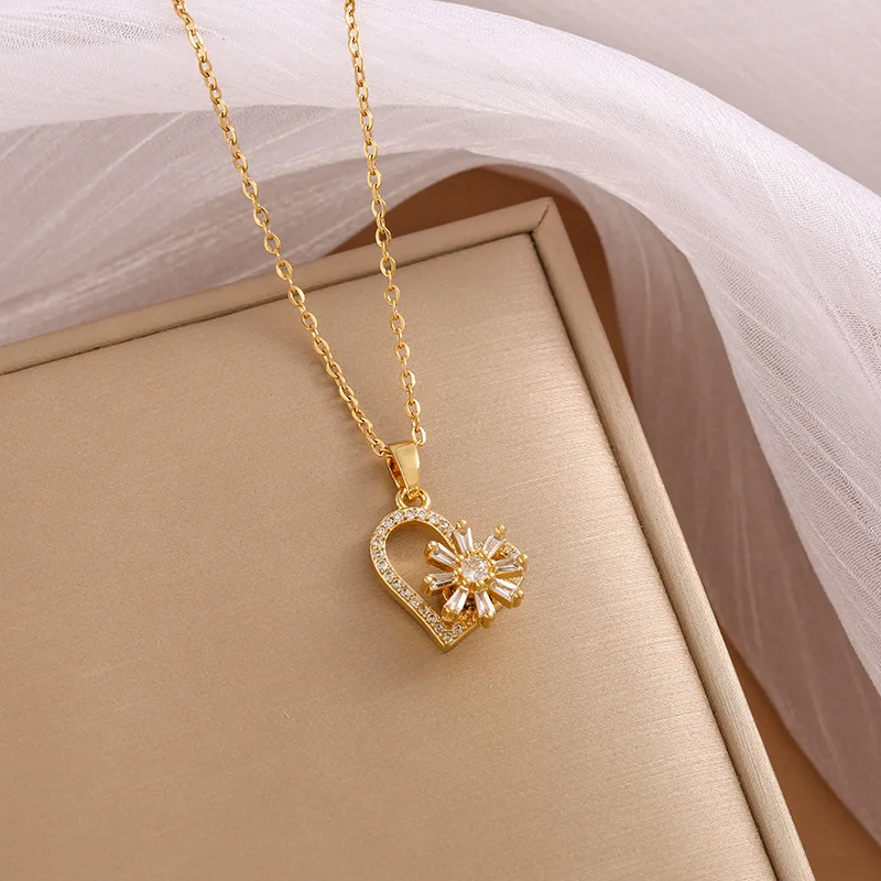 Trend ige Herz Edelstahl Zirkonia Halsketten für Frauen Mädchen lieben Gold Farbe Metall Halskette Party Geburtstag täglichen Schmuck
