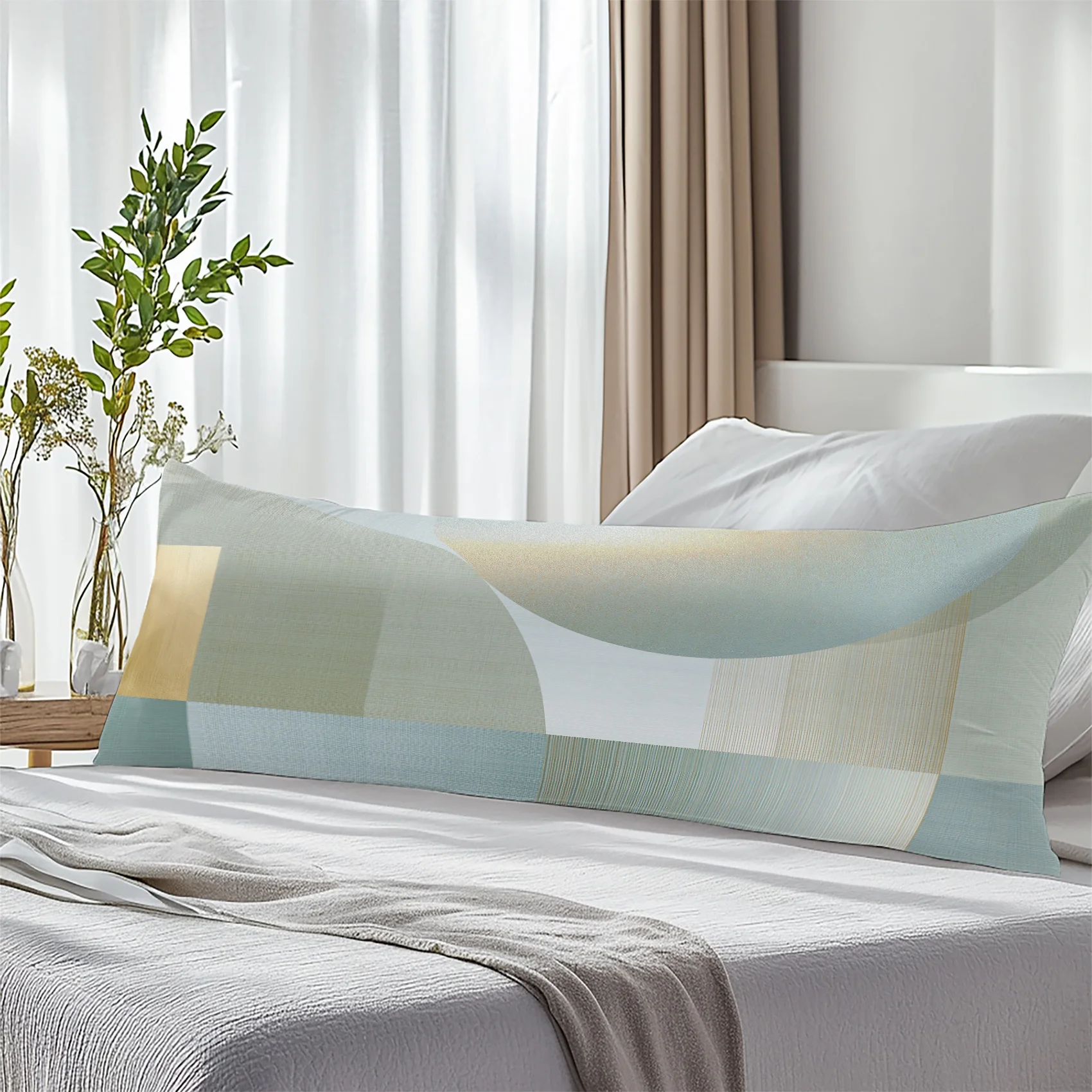 1pc, Body Pillowcase, Geometric Shapes, Soft Tones, Abstract Decorative Pattern 2D Flat Pattern Printed Long Pillowcase, Elegant