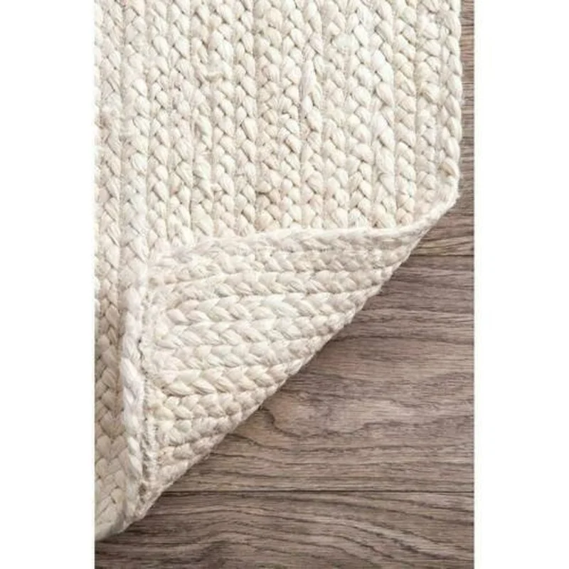 White Rug Handmade Rug 100% Natural Jute Braided Runner Rug Rustic Look Area Rug Carpets for Living Room