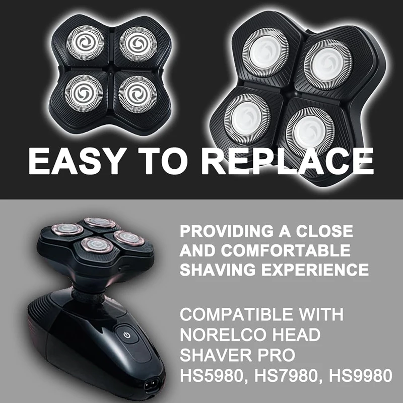 4D Floating Heads Compatible with Ph-ilips Norelco Head Shaver Pro HS5980, HS7980, HS9980 4D Head Shaver Replacement