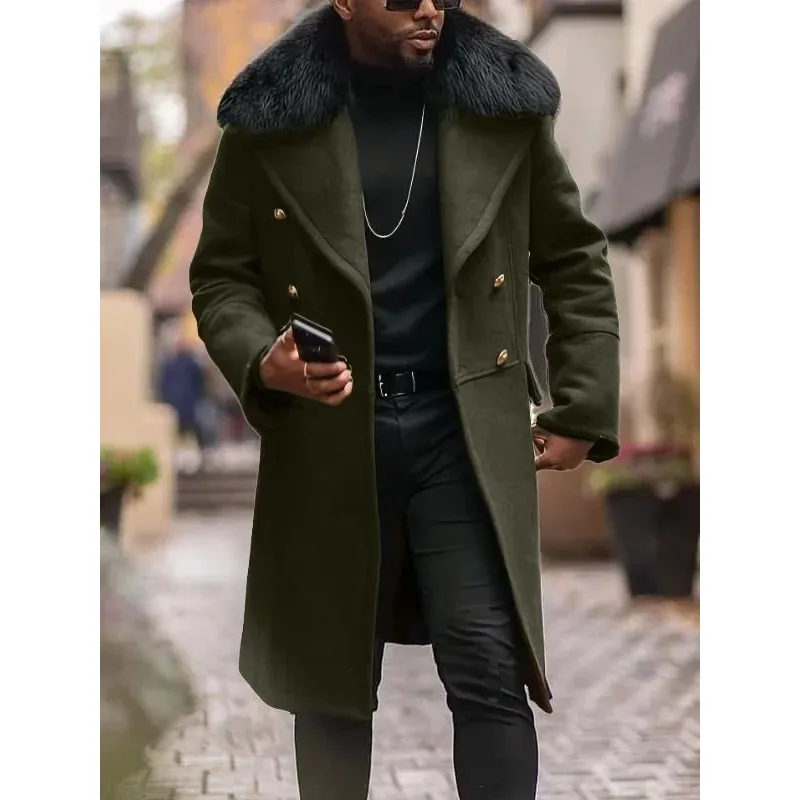 

European And American Men's Casual Woolen Coat for Autumn Long Sle Slim Fit Youthful Vitali Design No Collar