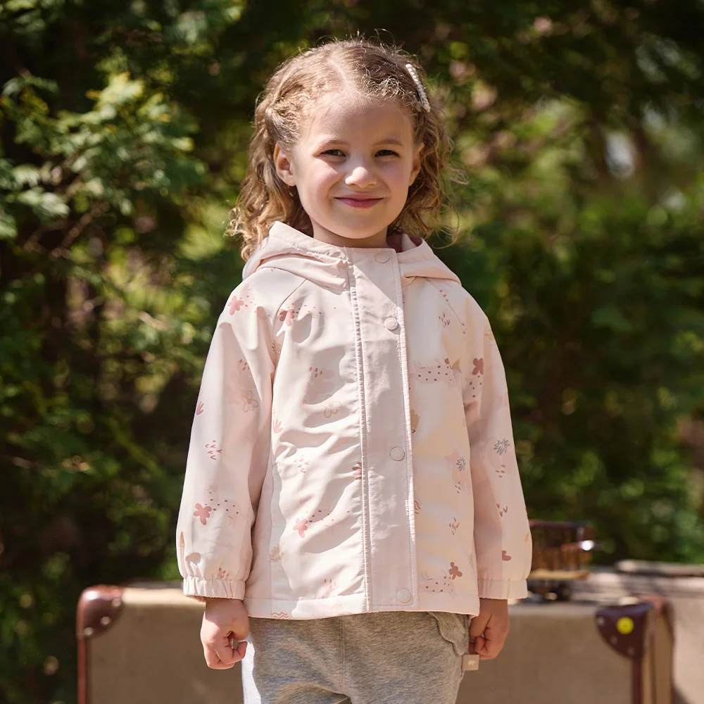 Dave Bella Girls Printed Spring Autumn Jacket Coat for Children Waterproof Outdoor Hooded Kids Outerwear Clothing Coat DB3263305