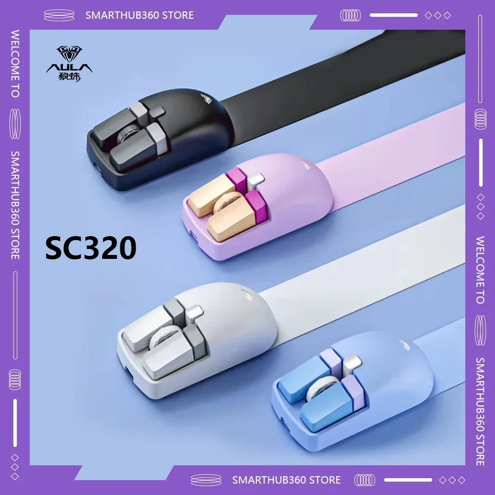 Aula SC320 Dual-Mode 2.4G Bluetooth Wireless Rechargeable 4000dpi Gaming Mouse Cute Girls Customized Laptop Office Accessories