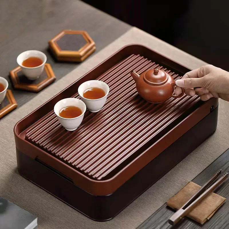 Multifunctional Bamboo Tea Tray Drainage  Set Storage Box Living Room Family Kung  Set Drawer Type  Distribution Box