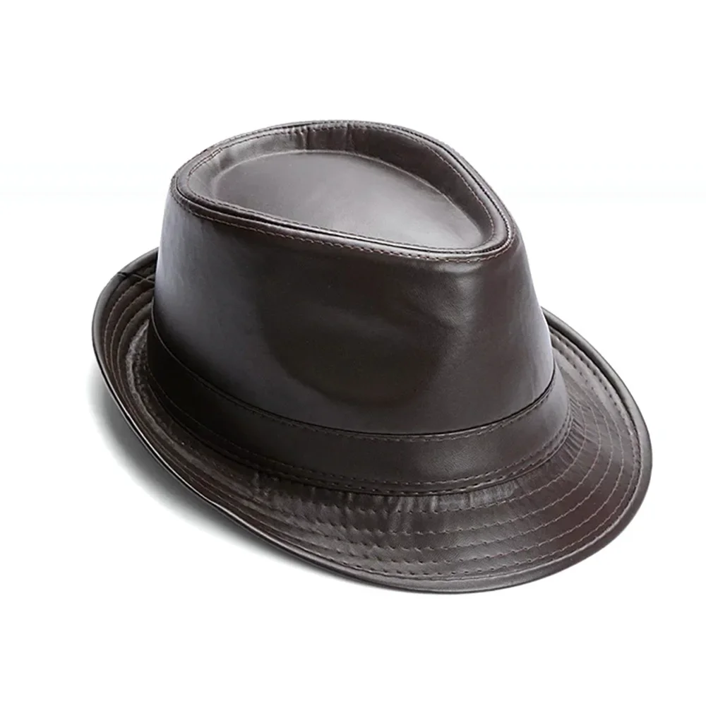 Men's Vintage Thermal Leather Top Hat Middle-aged Jazz Hat Party Gentleman Cap Casual British Cowboy Cap