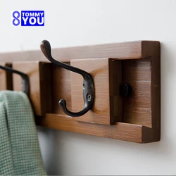 Light Luxury Creative Movable Wall Solid Wood Clothes Hooks Living Room Bedroom Coat Racks Rows Hooks Natural White Retro Color