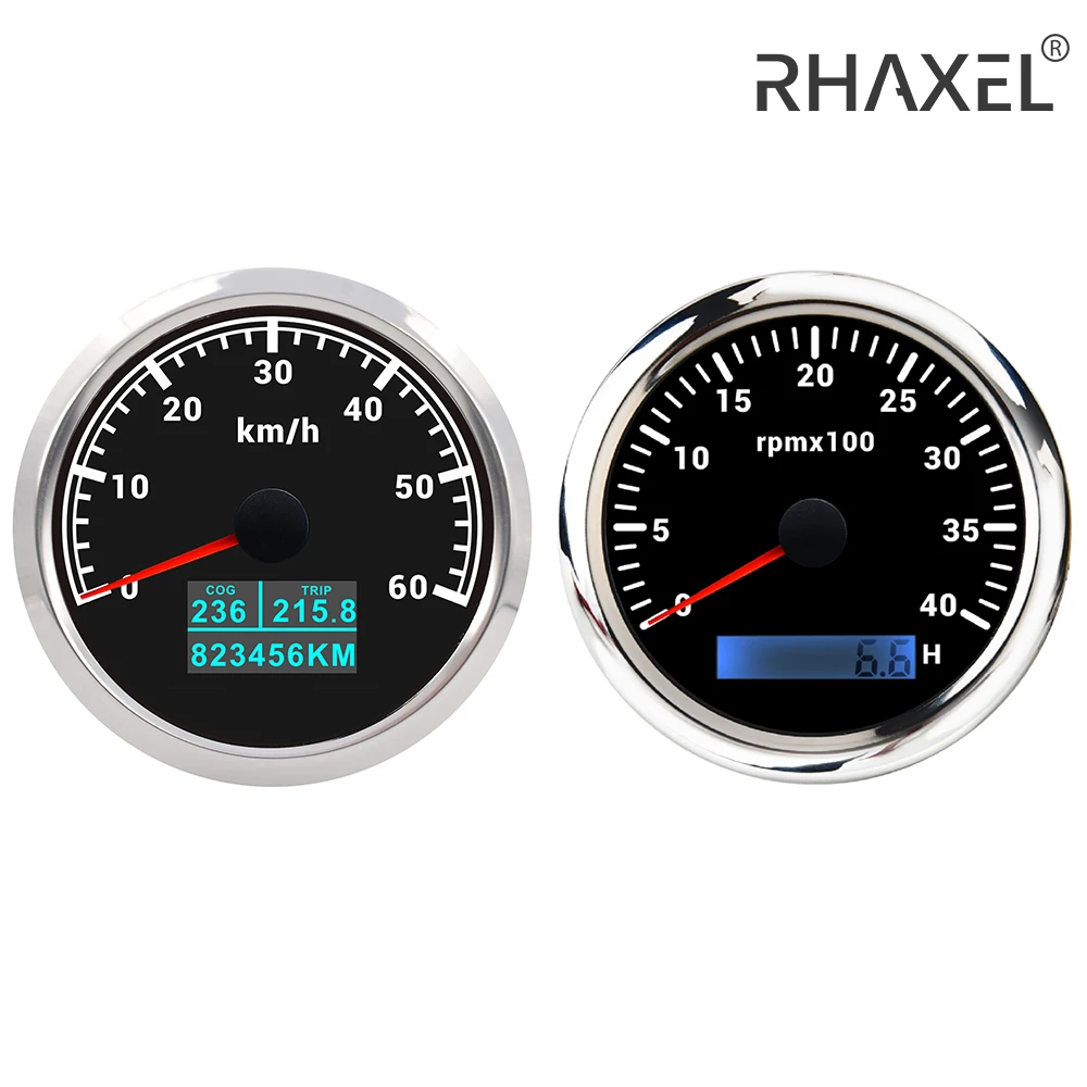 RHAXEL Gauge Kit 85mm Speedometer 60km/h GPS Engine Tachometer 4000RPM with GPS Antenna Hour Meter 12V 24V for ATV UTV Universal