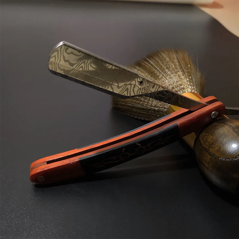 Aparador de madeira manual shaver profissional borda reta aço inoxidável afiada barbeiro navalha dobrável faca barbear barbear presente