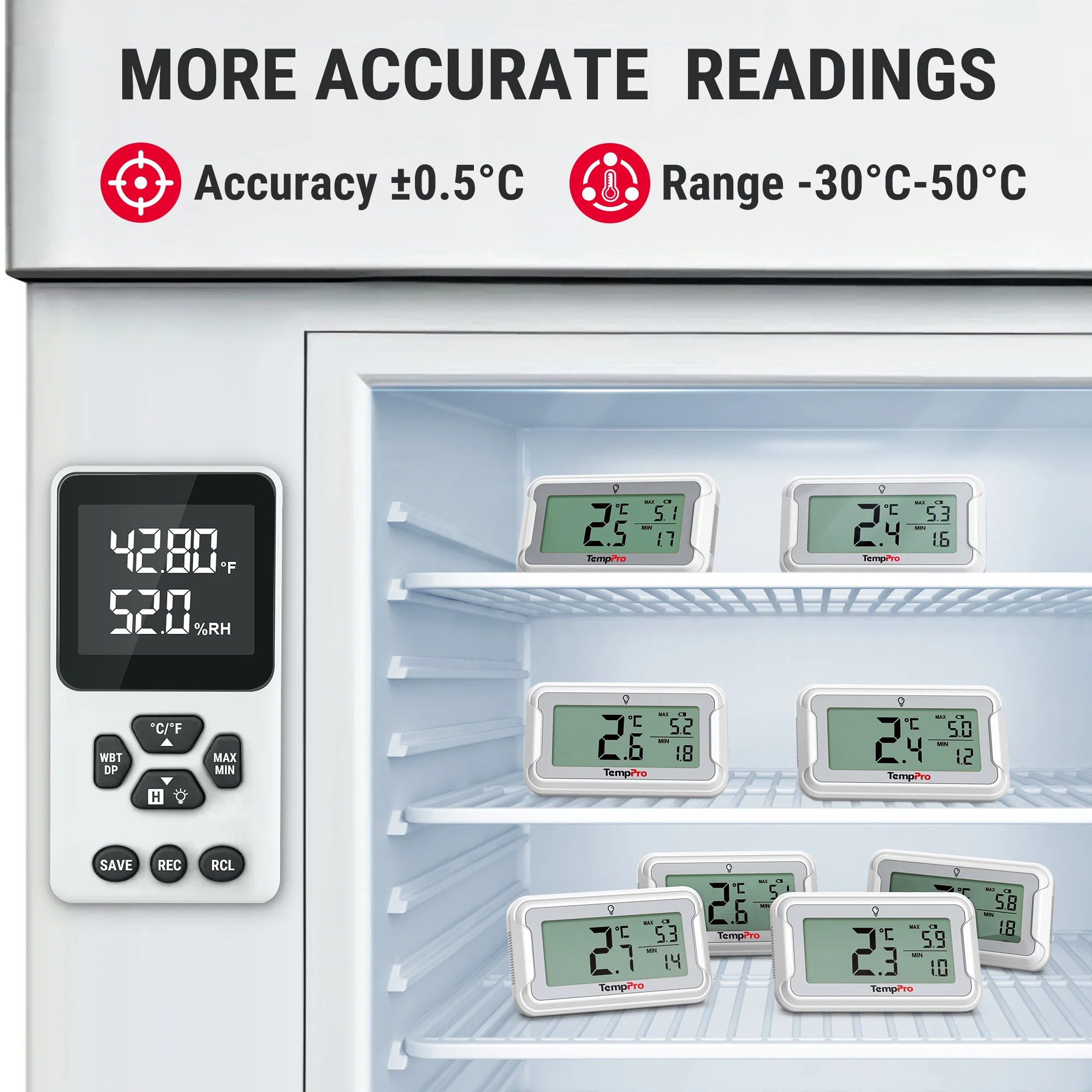 Min/Max Digital Refrigerator Freezer Thermometer with Backlit LCD, Hook and Stand for Fridge Kitchen Cooler, TempPro TP110 view 4