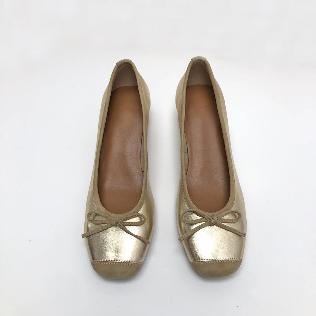 Donna-in Ballett-Tanzschuhe für Damen, luxuriös, niedrige Absätze, Pumps, Leder, elegant, schick, Schleife, bequem, Damenschuhe, lässig, zum Hineinschlüpfen