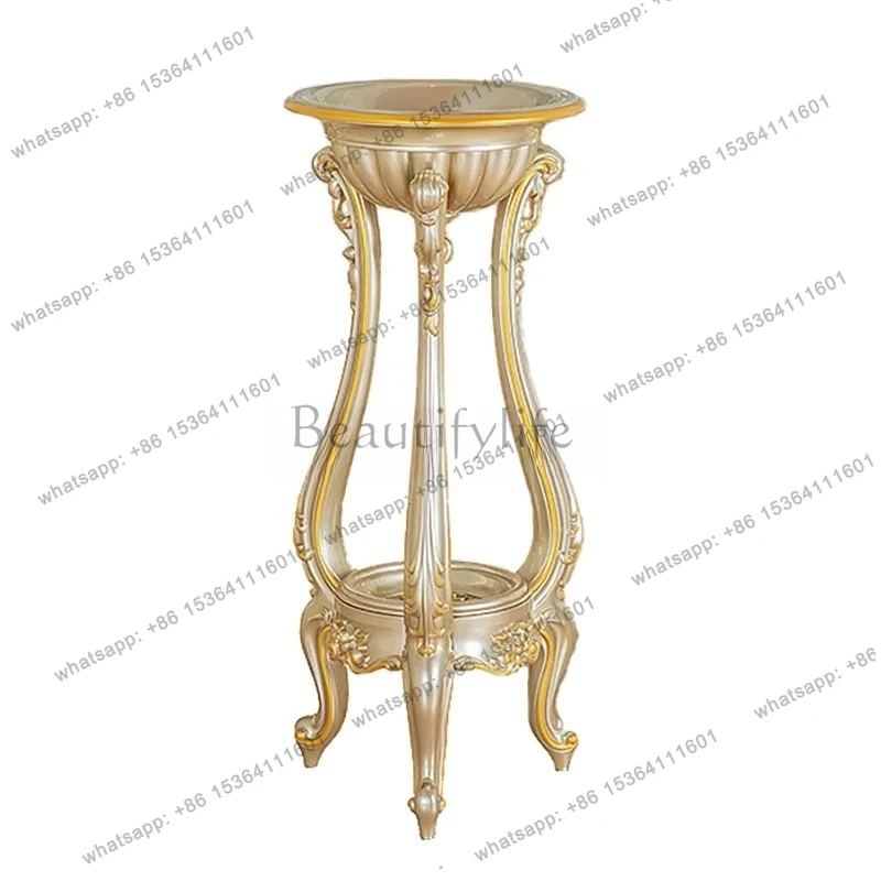 champagne gold flower stand art luxury interior living room imitation solid wood carving flower multi-layer