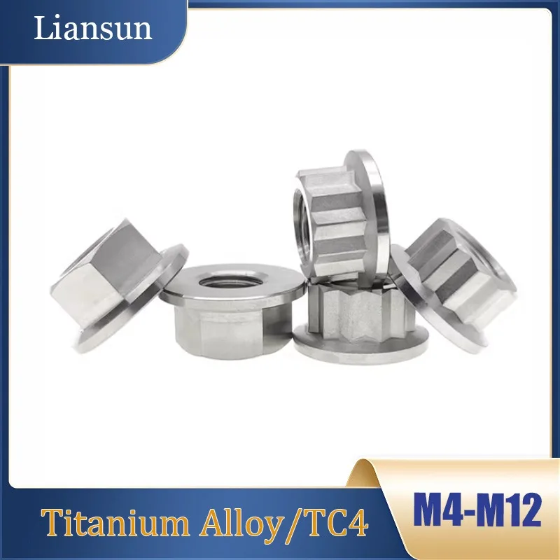 5pcs Titanium Alloy Hexagon Flange Nut M4-M12 12-Point Flange Nuts  for Motorcycle Bike Car Rear Axle Modification Fasteners