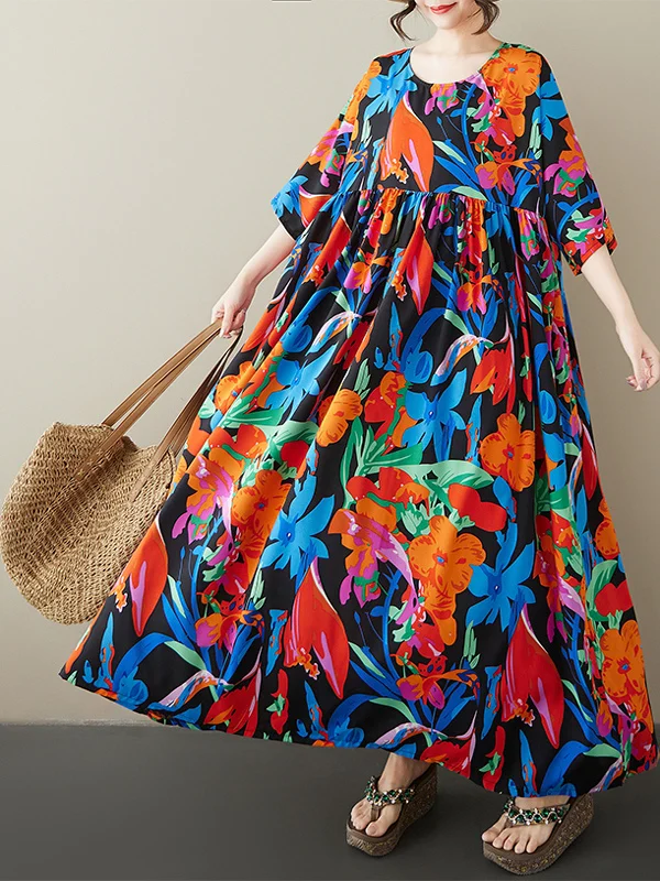 

N Sle Лето Новое свободное длинное платье круглого цвета Ne ort Sve Casual Vaion Dr Покрытие живота Свободный размер Swing Dr