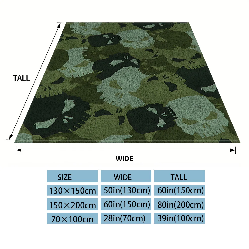 Skull -Camo Flannel Blanket, Ultra-Fine Fiber, All Season Luxurious Fluffy Blanket Suitable For Beds Or Sofas