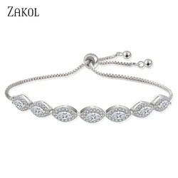 ZAKOL Fashion Marquise Cubic Zirconia Bracelet for Women Shiny CZ Adjustable Bracelets Bridal Wedding Dinner Jewelry