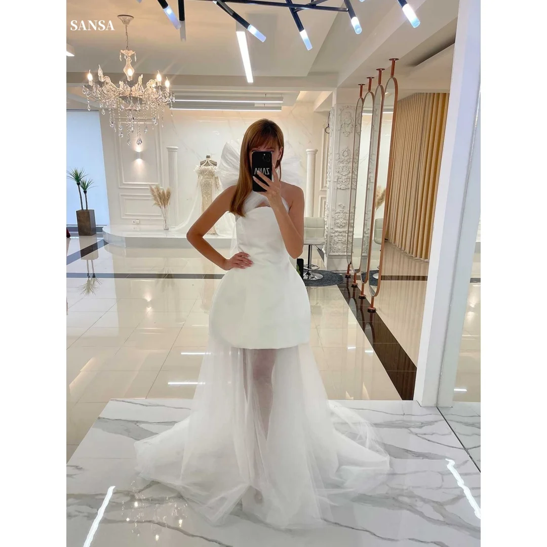 

Sansa Customized White Bow Mesh Fabric Strapless Prom Dresses Satin فساتين للمناسبات الخاصة Floor-Length vestidos de festa 2025