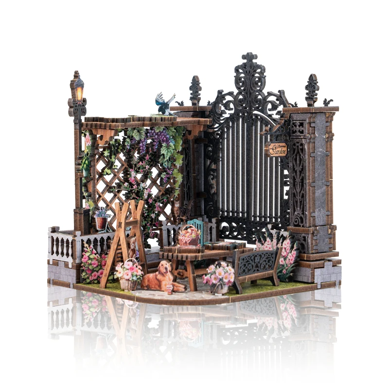 Kit de Modelo Miniatura DIY de Casa de Bonecas de Madeira, Estilo Chalé de Verão com Jardim e Churrasqueira, com Móveis, para Presentes de Aniversário de Amigos