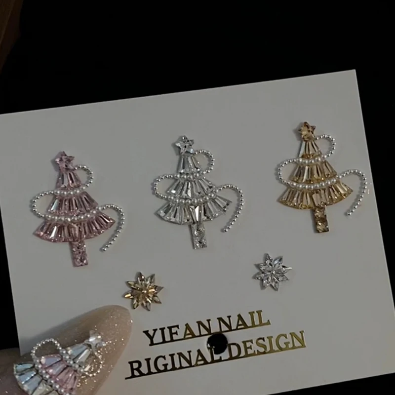 1 box white, pink, and champagne-colored nail art rhinestones, perfect for DIY nail art and artistic designs, ideal for Christma