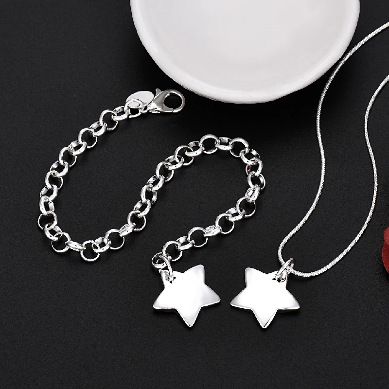 

New Charm 925 Sterling Silver Romantic Star Bracelets Necklace for Women Jewelry Sets Fashion Party Wedding Accessories Gifts