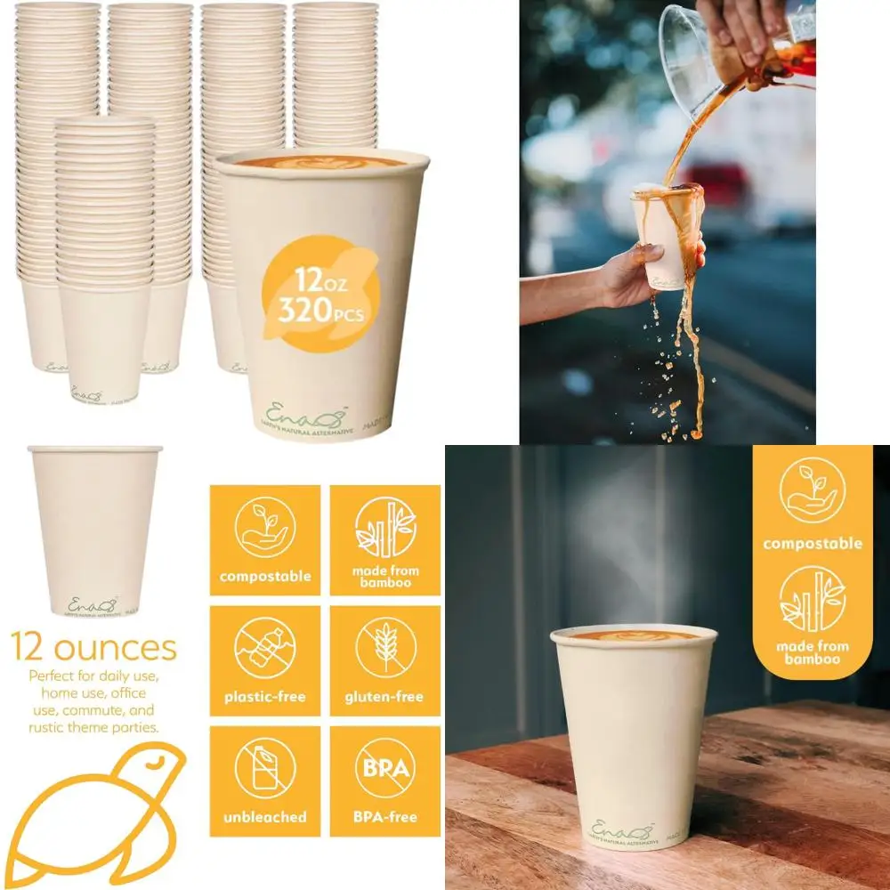 

Eco-Friendly Biodegradable Bamboo Paper Cups, 12oz, 320 Pack, Compostable Disposable Cups for Parties and Everyday Use