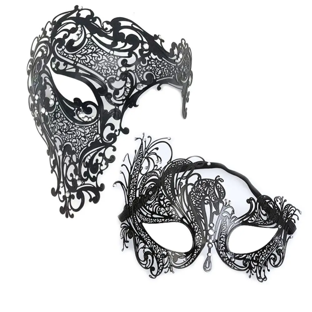 Black Gold Skull Metal Mask Halloween Rhinestone Half Face Venetian Masquerade Men White Women Skull Party Mask