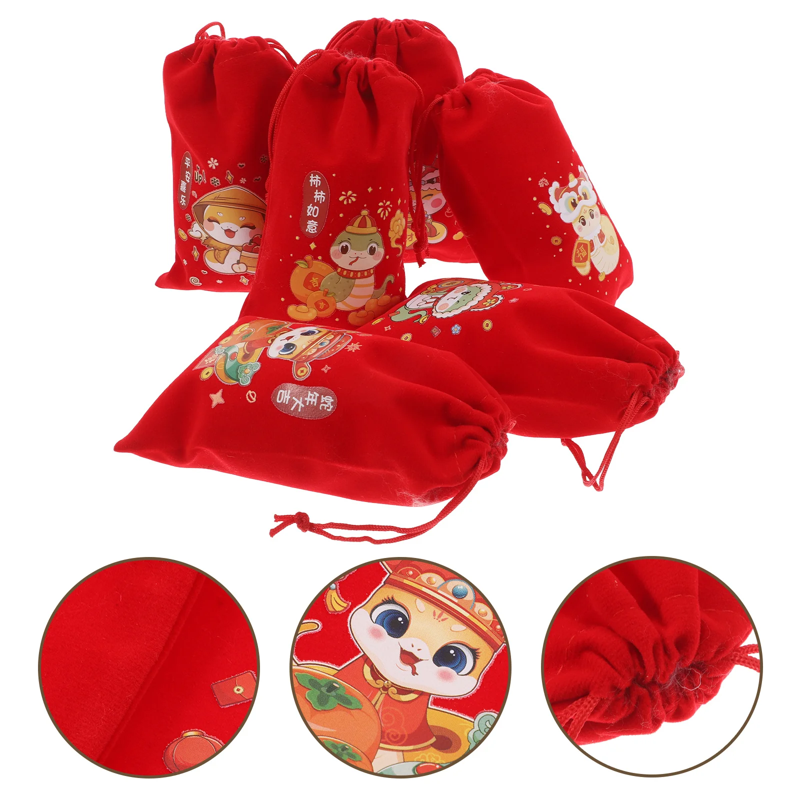 

6Pcs Chinese Red Pouches 2025 New Year Candy Bags Reusable Cultural Party Favors Lunar Festive Gifts Chinese Red Pouches