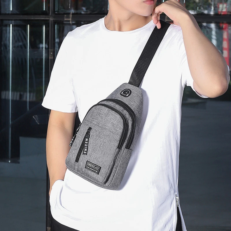 Men Shoulder Bags USB Charging Earphones Cable Hole Crossbody Bags Male Anti Theft Sports Chest Bag Short Trip Messengers Bag Me