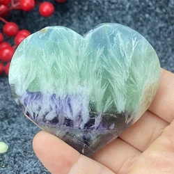 Natural Rare Feather Fluorite Hand Polished Crystal Heart Shape Polished Power Gemstone Holiday Gift Home Decor