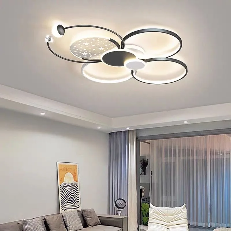 Round Living Room Led Chandeliers Luxury Bedroom Full of Stars Gold Chandelier Simple Modern Atmosphere Flush Mount Ceiling Lamp