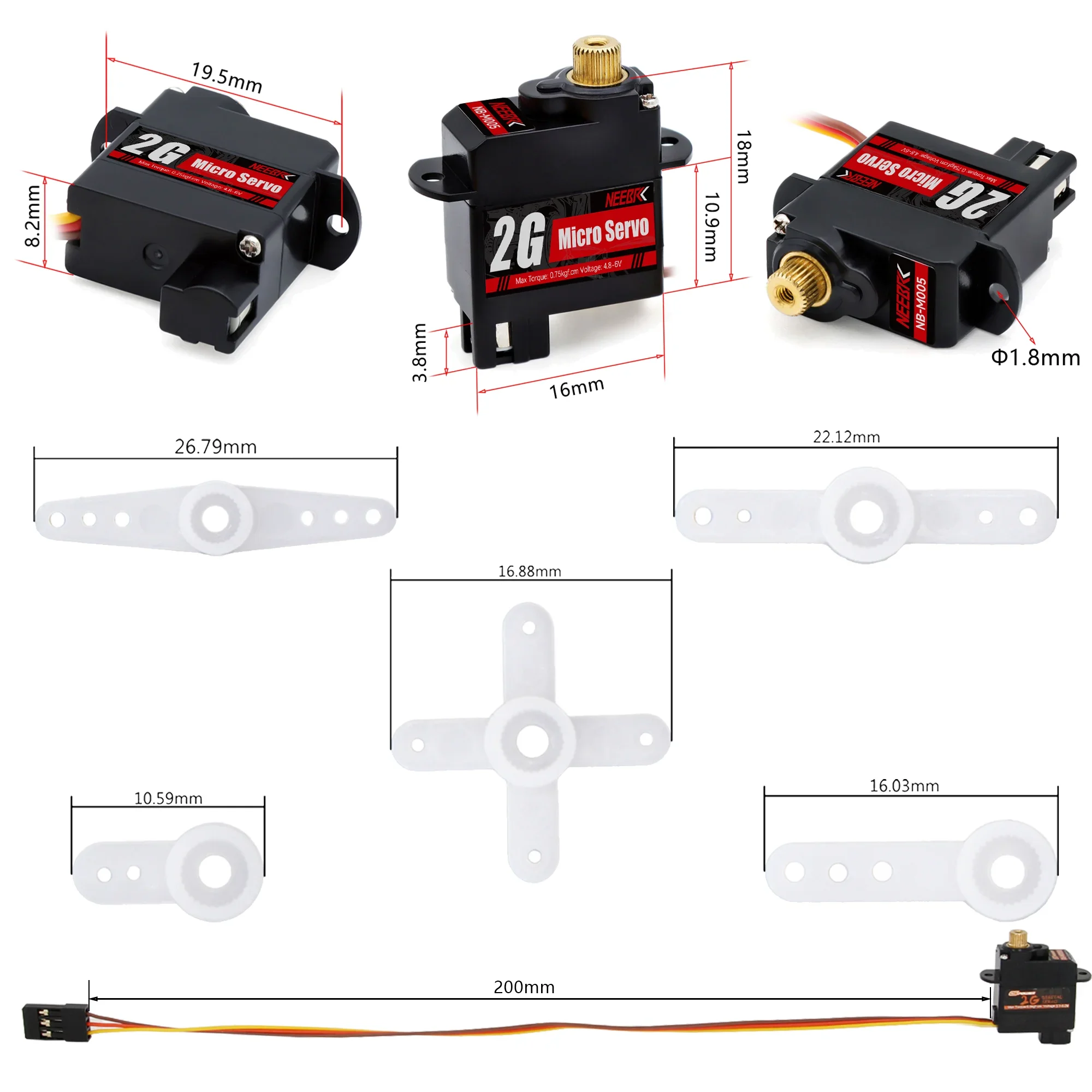 NEEBRC 2g Mini Servo Digitale Metal Gear Motore Coreless Impermeabile per RC Micro Auto Aereo ad ala fissa Elicottero Robot Parte Giocattolo