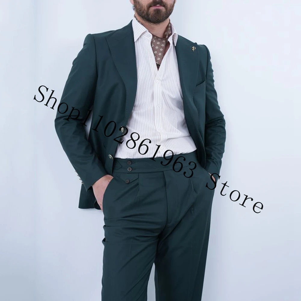 

Casual Men Suits Slim Fit Peak Lapel Two Buttons 2 Pieces Suits Blazer Pants Groom Wedding Party Tuxedos Trajes De Hombre