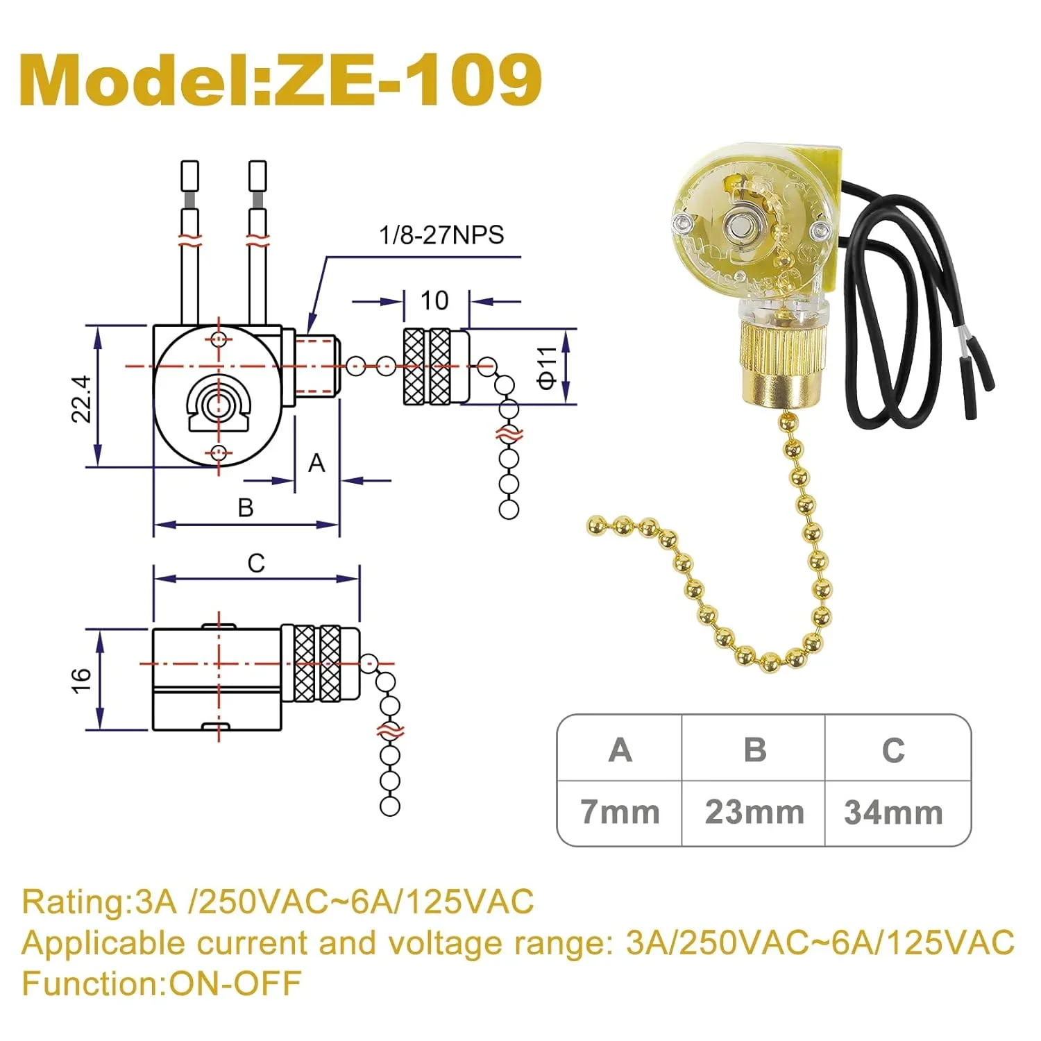 

Выключатель освещения потолочного вентилятора Sazomdon ZE109, запасные части для светильников потолочного вентилятора, настенных светильников и выключателей освещения шкафа, латунь