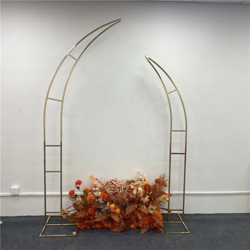 2Pcs Wedding Arch Square Backdrop Balloon Stand Background Shiny Metal Gold Plating Outdoor Artificial Flower Door Shelf Frame