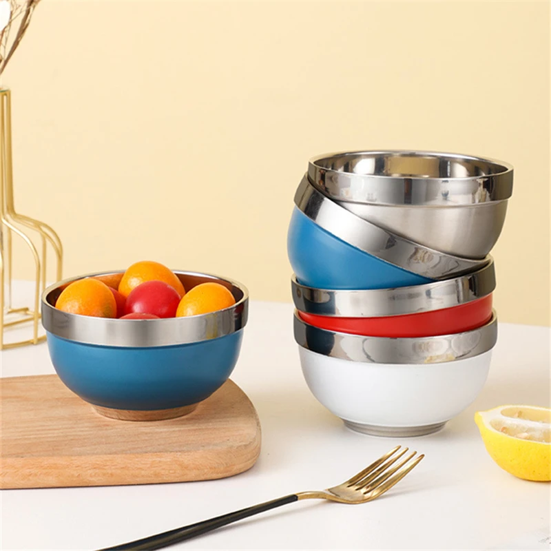 

304 Stainless Steel Rice Soup Bowl Anti-Rust Ramen Fruit Salad Mixer Bowls Kitchen Metal Camping Tableware for Home Restaurant
