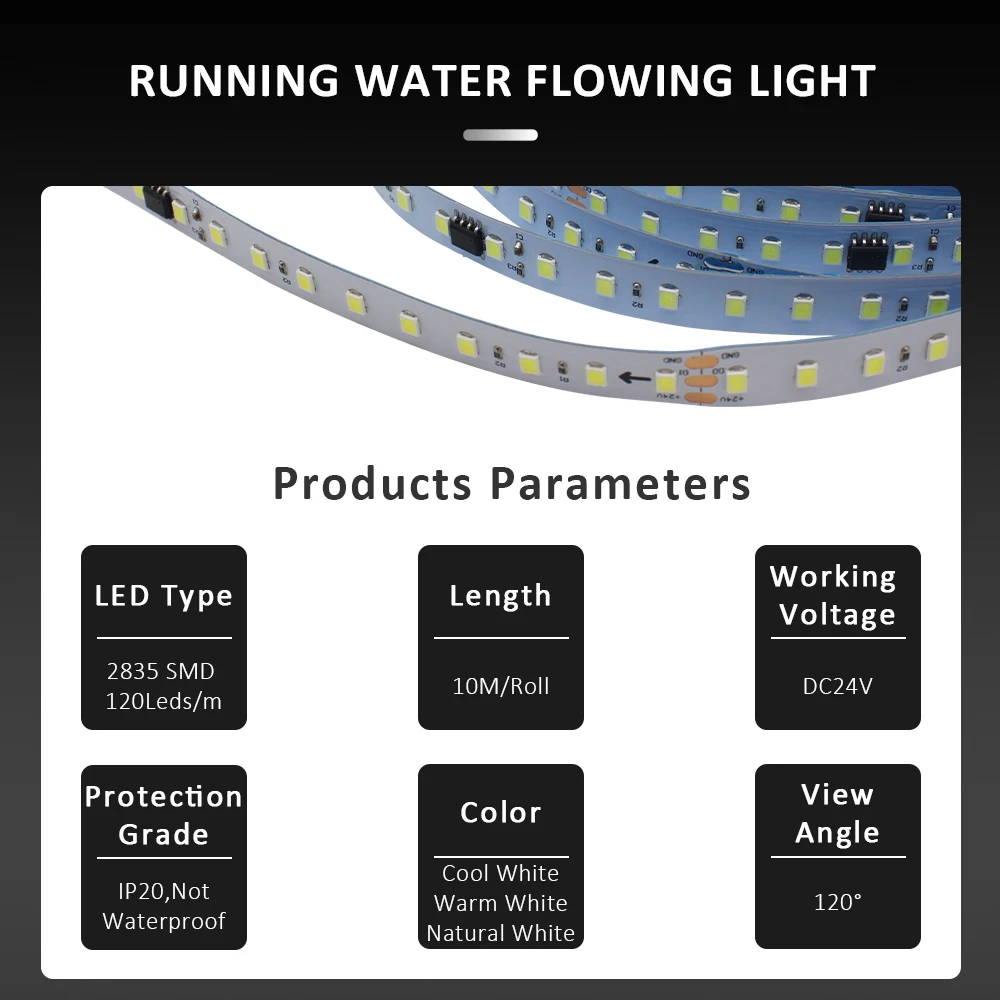 LED Running Water Strip Lights 24V 10M SMD 2835 WS2811 IC Pixel Chasing Flow Tape Ribbon Lamp with RF Controller for Room Decor