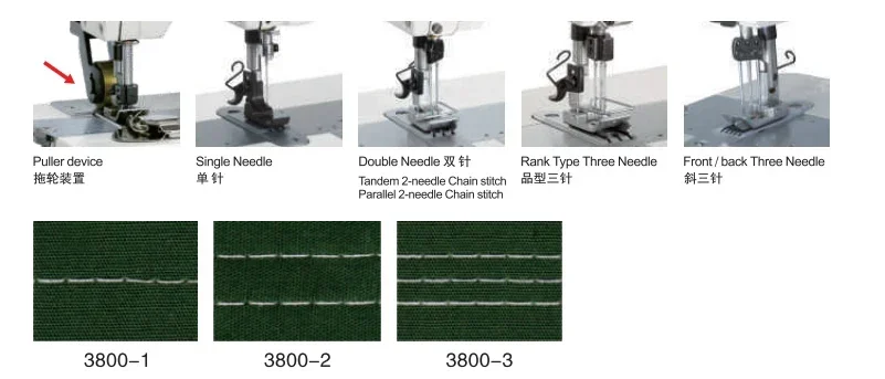 QK-3800D-1/2/3PL Direct Drive Single/Double /three needle chainstitch sewing machine with puller HOT SALES