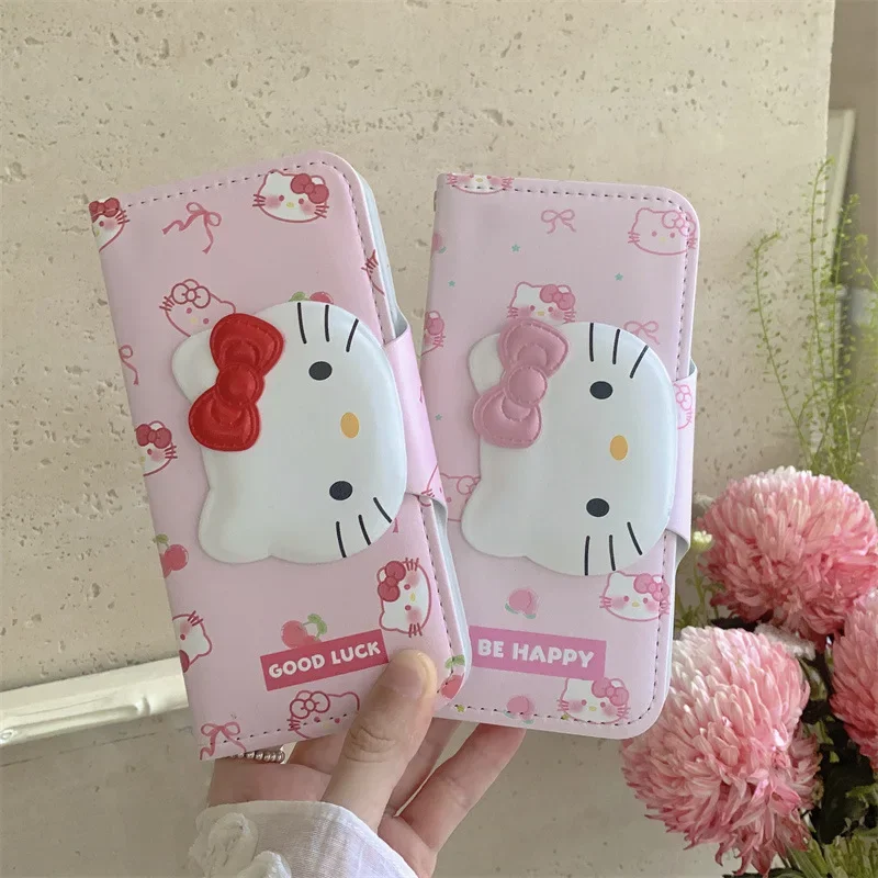 Sanrios Anime Kawaii Apple Iphone14promax Folding Cartoon 13pro Bow Big Head Hellokittys15pro Mobile Phone Case Protective Cover