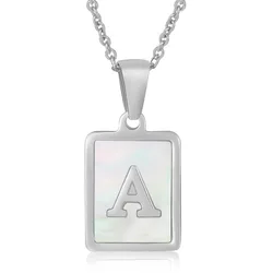 Initial Letter Necklace A-Z White Shell Rectangle Alphabet Pendants Necklace Stainless Steel Letters Men Women Charm Jewelry