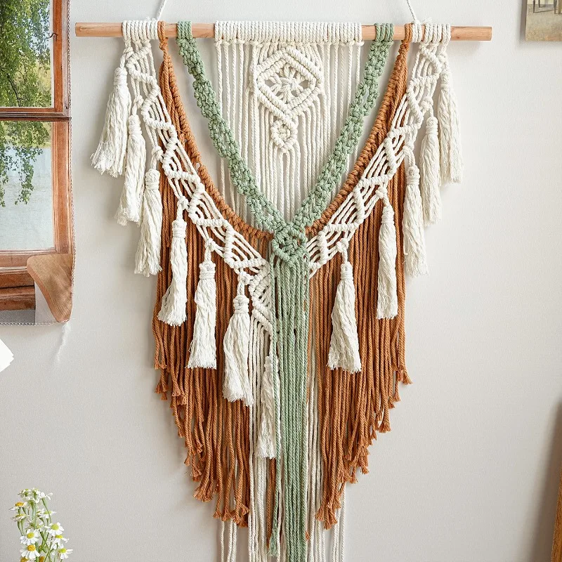 1 قطعة حكيم الأخضر البوهيمي المنسوجة يدويا نسيج خمر الشمال نمط الجدار الشنق النسيج الفن ديكور غرفة نوم قطعة المشهد حلية