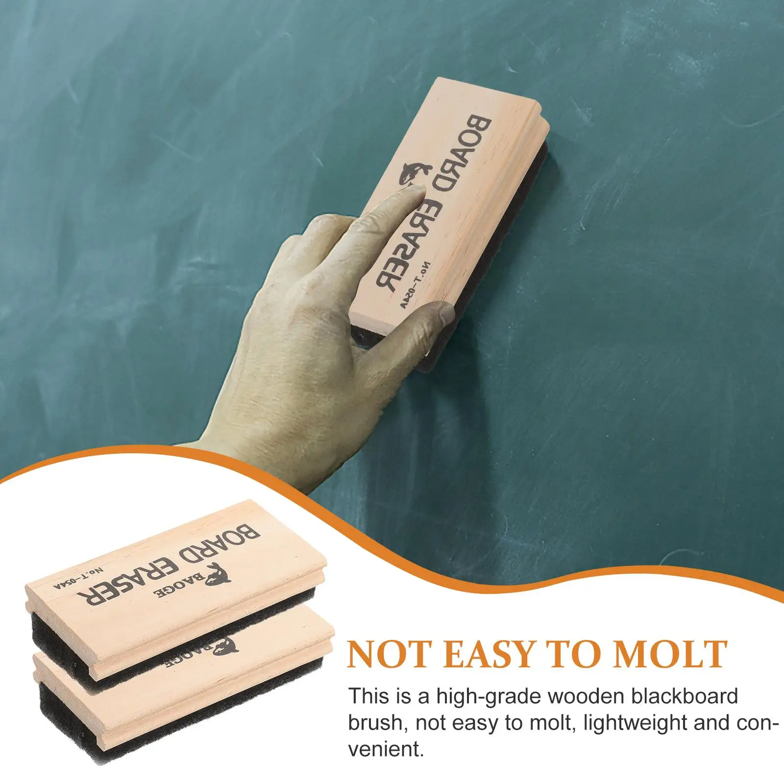 2Pcs Wooden Blackboard Eraser Lightweight Fiber Felt Brush Classroom Office Dry Eraser for Kids